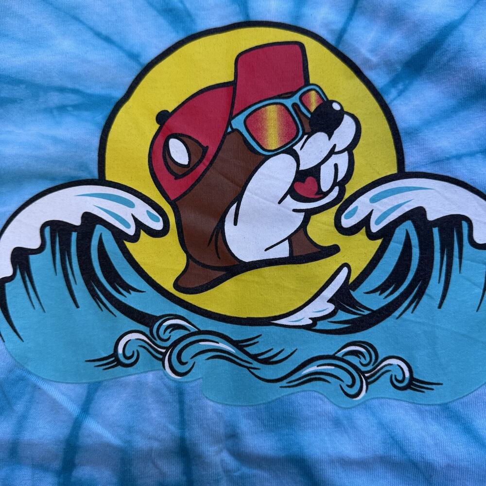 Bucees Shirt Medium Adult Blue Tie Dye Get the Party Started Texas Wave Beaver - Picture 5 of 9